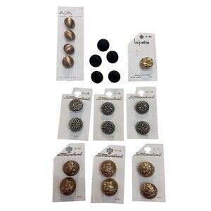 Mixed Lot of Vintage Decorative Fashion Sew On Button On Card Gold Black Brass